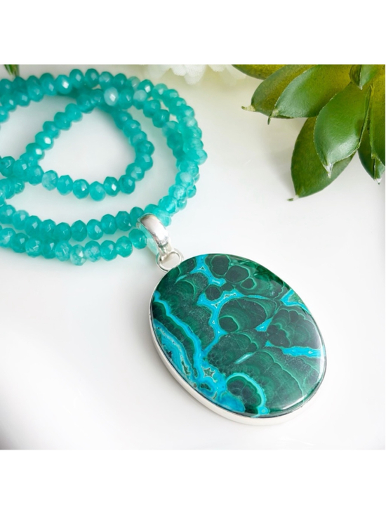 Southwest Jewelry - Sterling Silver 925 Large Top Quality Malachite Chrysocolla Pendant Handmade New